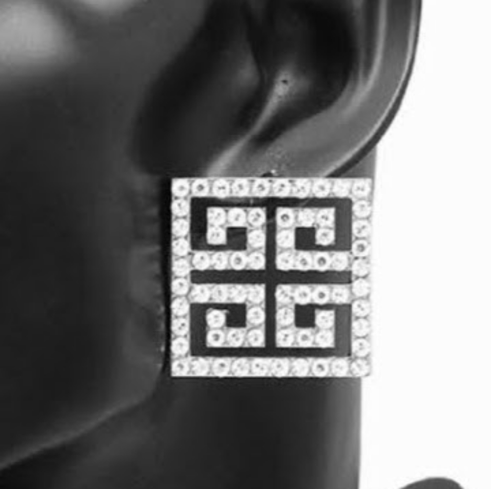 Silver Square Greek Rhinestone Crystal Earrings